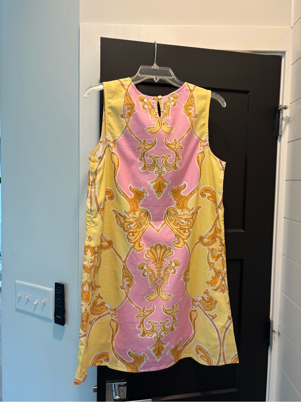 Beyond By Vera Frankie Dress Sirens Blush Large NWT Pink Yellow Shift Midi Mini - Picture 11 of 15